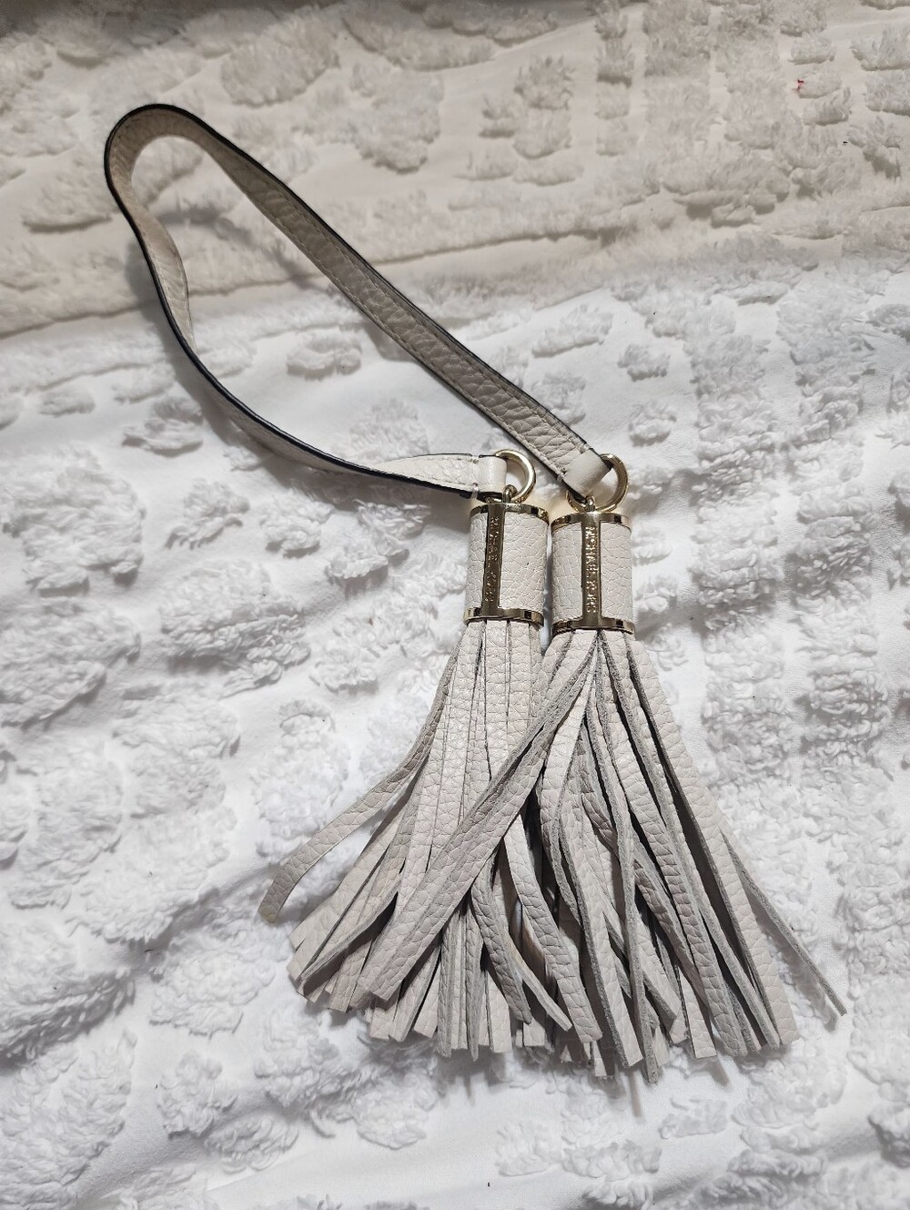 Michael Kors Leather Large Double Tassel Replacement Bag Charm, Ivory Gold - Picture 4 of 4